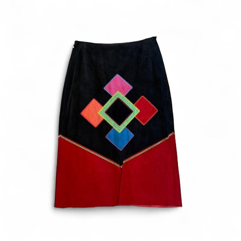 Black suede geometric pattern skirt